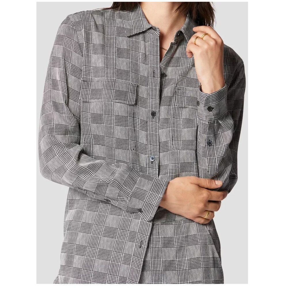 Equipment Femme Shirt Women Signature Nature White True Black Plaid, NWT, Small